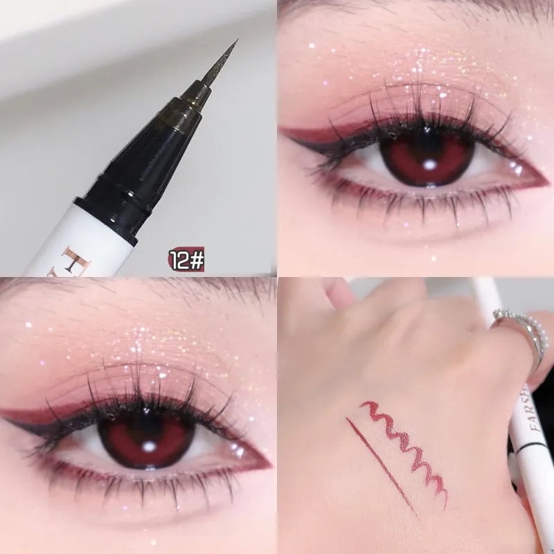 12 barev Vodotěsné pero na oční linky Ultra-Fine Tip Tekuté oční linky Dlouhotrvající oční linky Rychleschnoucí barevné líčení pro Cosplay — image 8