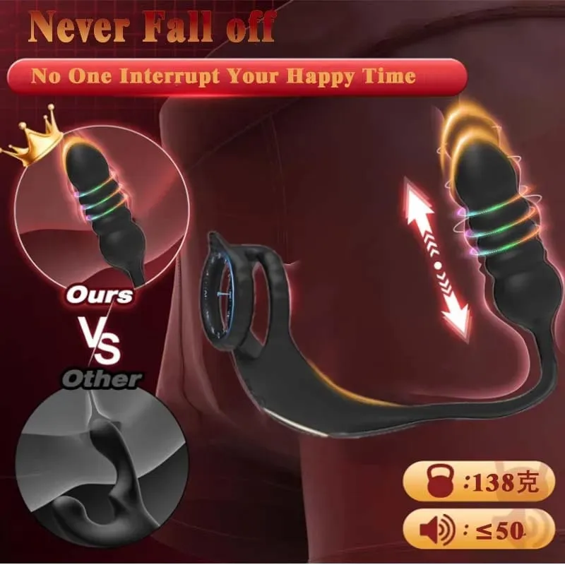 Anneau de poussée mâle vibrateur retarder l'éjaculation anneau de pénis pour homme masseur de Prostate vibrant Anal godemichet Anal jouets sexuels pour adultes