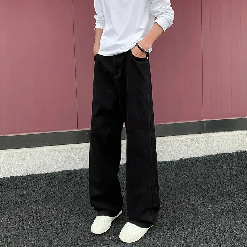 Baggy Jeans for Men Retro Style Solid White Loose Wide Leg Denim Trousers Men Casual Daily Streetwear Washed Men's Jeans Pants