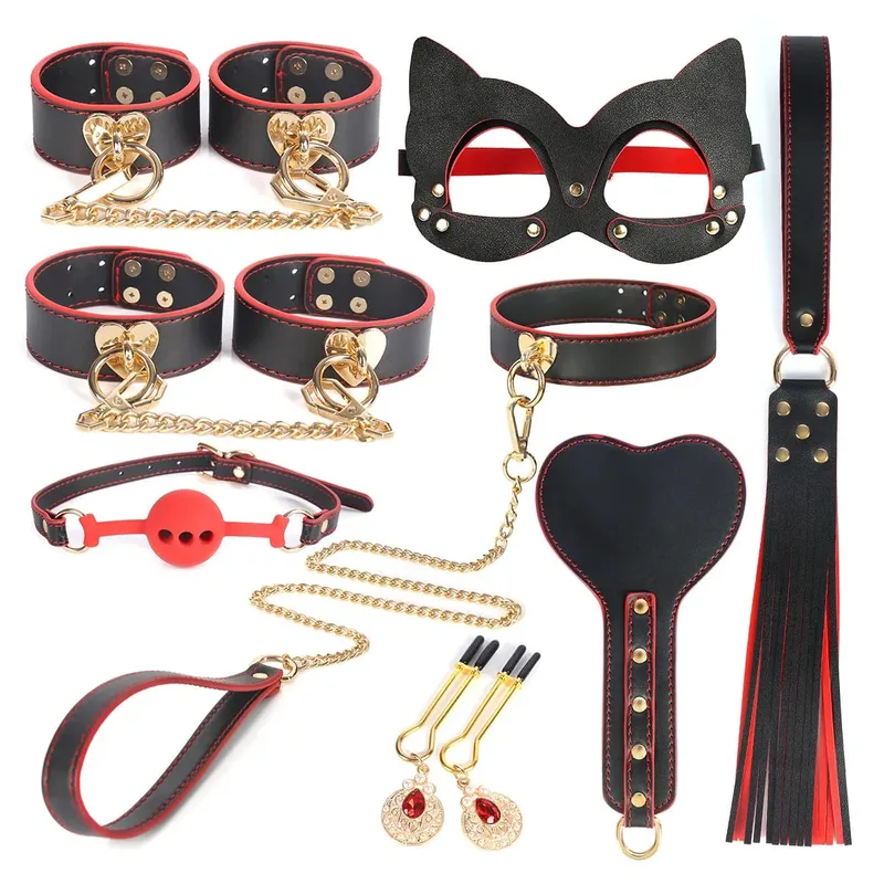 Erotic Sex Toys Leather 8 PCS BDSM Bondage Set with Case Adult Sex Games Restraints Kit Exotic Bondage Gear for Couples Sex Shop