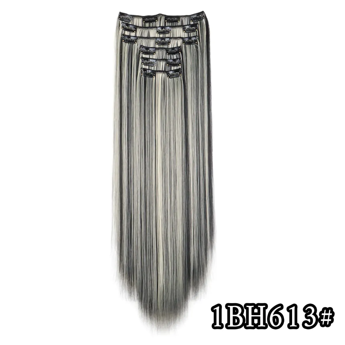 24 Inch Synthetic Clip in Hair Extensions Long Straight Heat Resistant Fiber Hairpiece for Party Cosplay Daily Wear Blonde Black