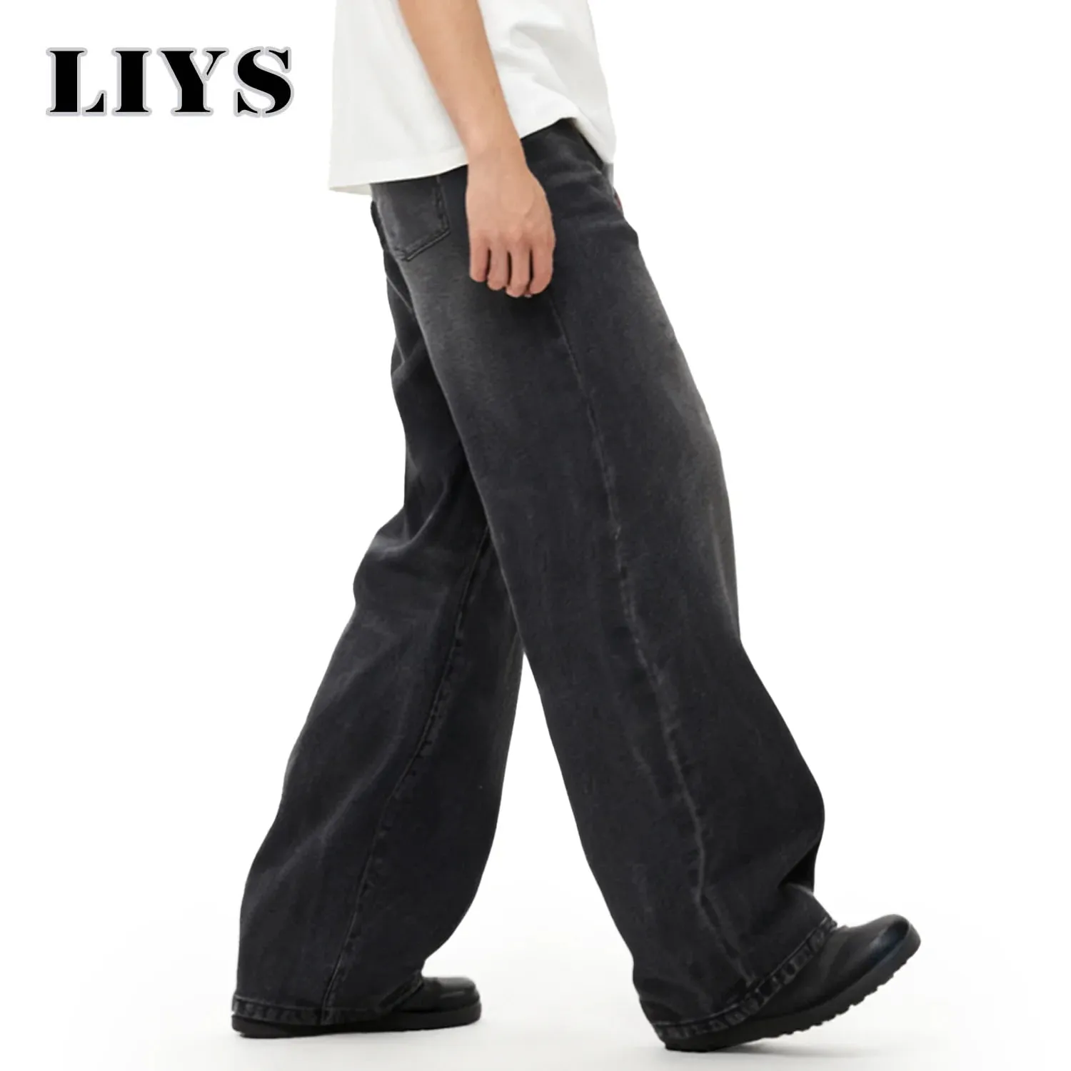 Four Season Men's Jeans Korean Version Student Casual Pant American Retro Gray Black Loose Wide Leg Jean Baggy Men's Denim Pants — image 4
