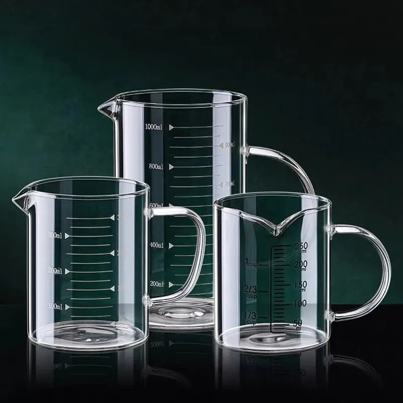 1/2pcs Glass Measuring Cup With Handle Heat-resistant Laboratory Beaker Kitchen Milk Coffe Measuring Mug 250/350/500/1000ml