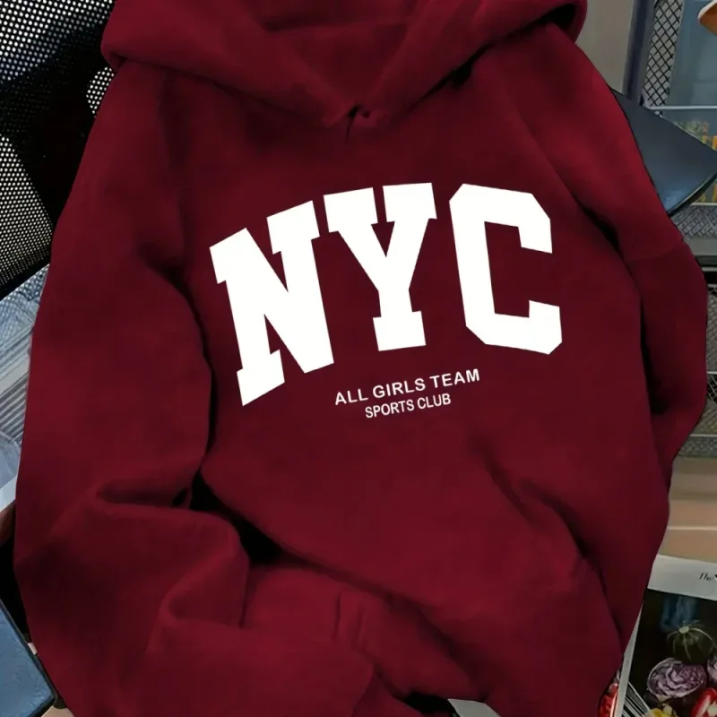 Hoodie Tim New York Biru Laut Nyaman Musim Gugur/Musim Dingin Baru - Pullover Kasual Hoodie Gaya Jalanan Pasangan Lengan Panjang dengan POC — image 8