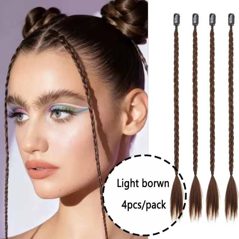 20Inch Synthetic 4pcs/set Y2K Style Clip-In Braided Hair Extension Perfect for Women'S Festival And Halloween Cosplay Hair — image 9