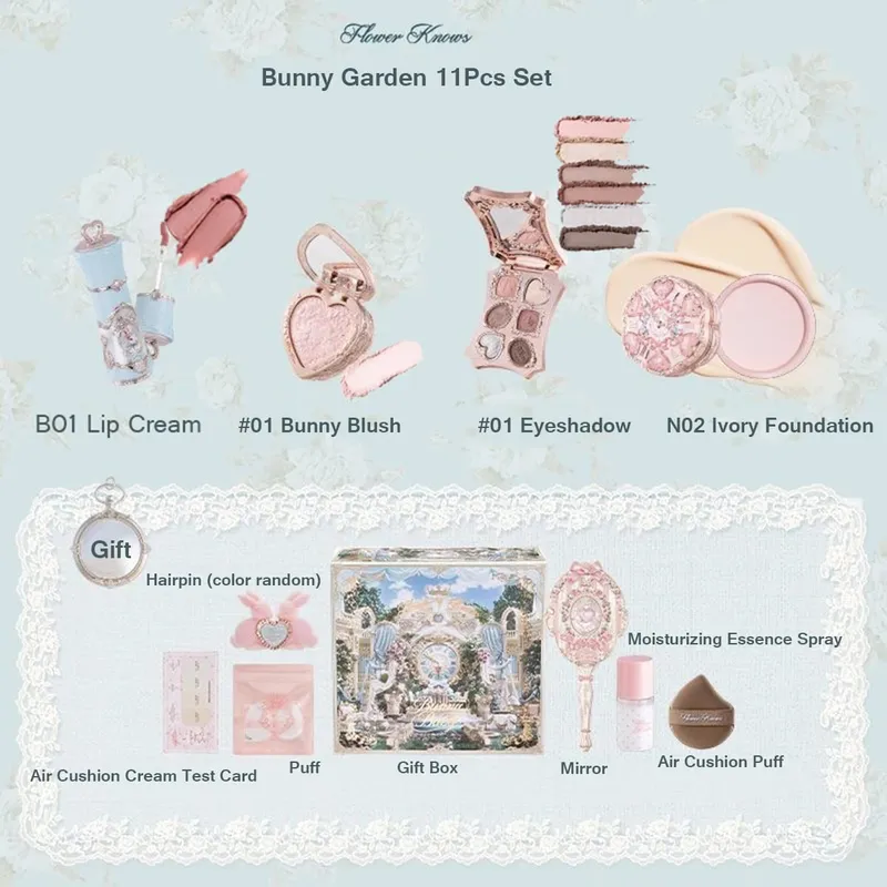 Flower Know Strawberry Rococo Coffret cadeau tout-en-un Kit de maquillage professionnel complet miroir de jardin Blush poudre crème pour les lèvres Flowerknows