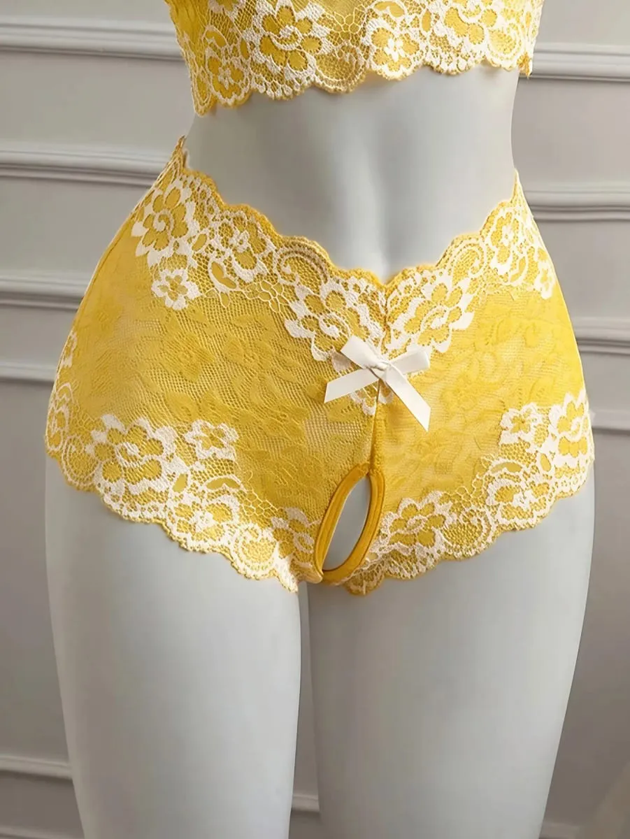 Sexy Lingerie Set Women Lace Bra Panty See Through Floral Embroidery Bralette Transparent Erotic Underwear Bow Intimates — image 5