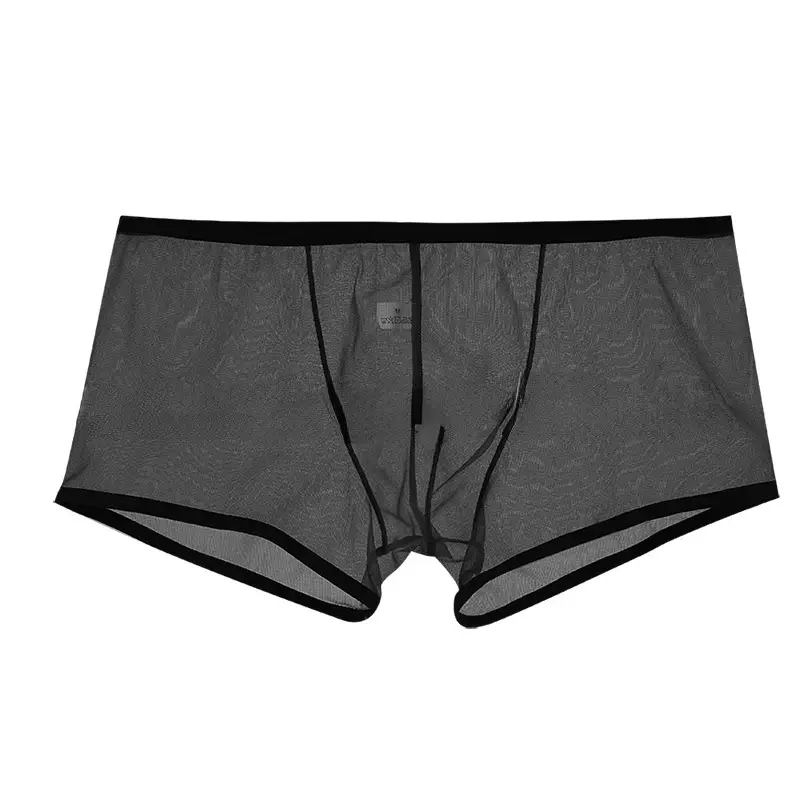 Homens ver através de cuecas boxer ultra-fino shorts u convexo bolsa cueca calcinha malha baixa ascensão transparente qucik-seco cuecas