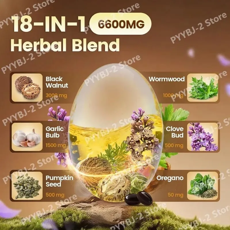 Wormwood Black Walnut Clove Capsules 6600mg Support Cleanse Detox and Intestinal Guard 18 in 1 Herbal Blend Extract 240 Count — image 3