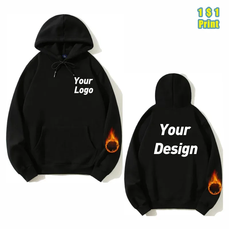 Sweat à capuche de haute qualité imprimé à la mode, logo personnalisé, marque de groupe personnel, broderie pour hommes et femmes, épais 100% coton, pulls en polaire — image 5