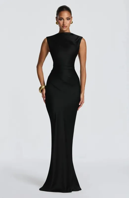 Ruched Waist Satin Long Dress Solid Bodycon Sleeveless Cowl Neck Fishtail Women Dresses 2026 Summer Lady Formal Evening Gowns — image 8