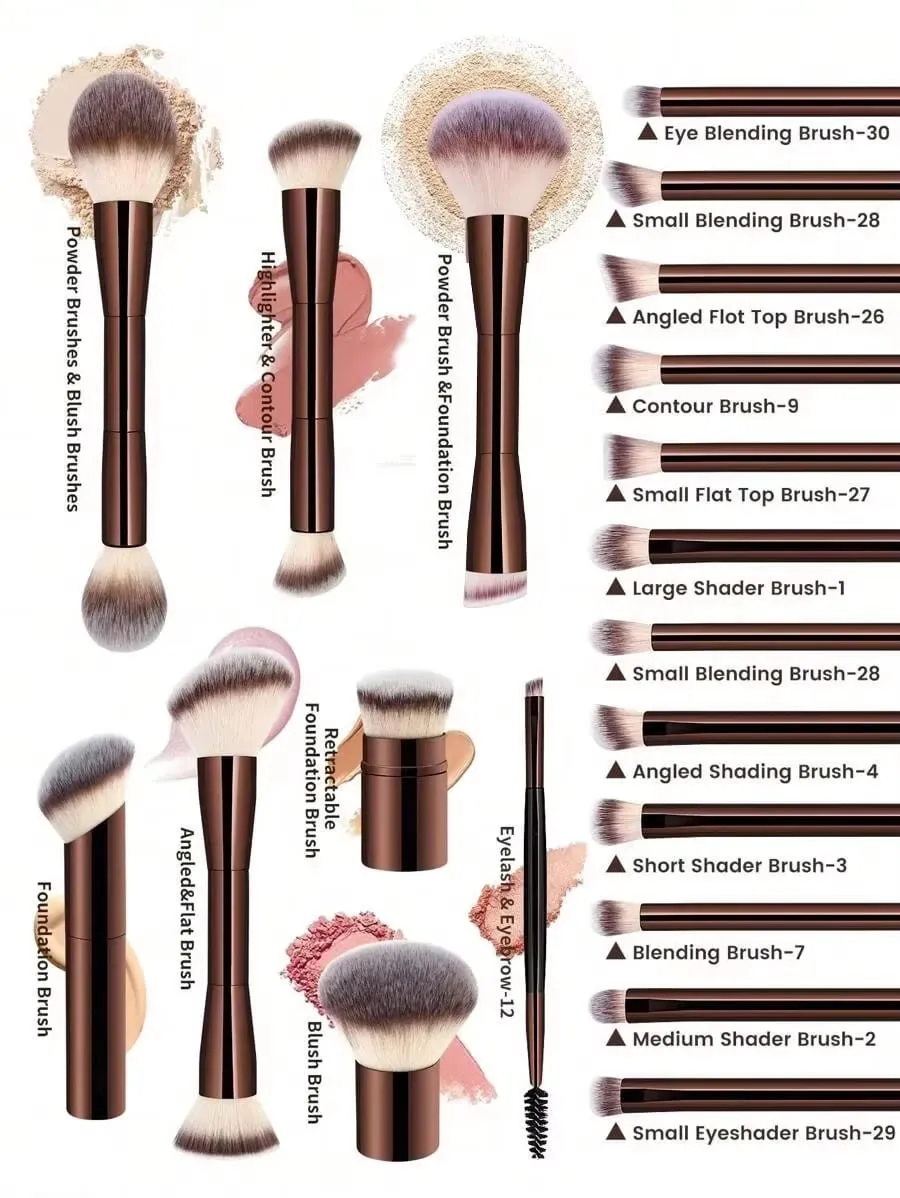 22-piece professional makeup tool set including a velvet storage bag 20 soft long aluminum tube brushes + 2 powder puff
