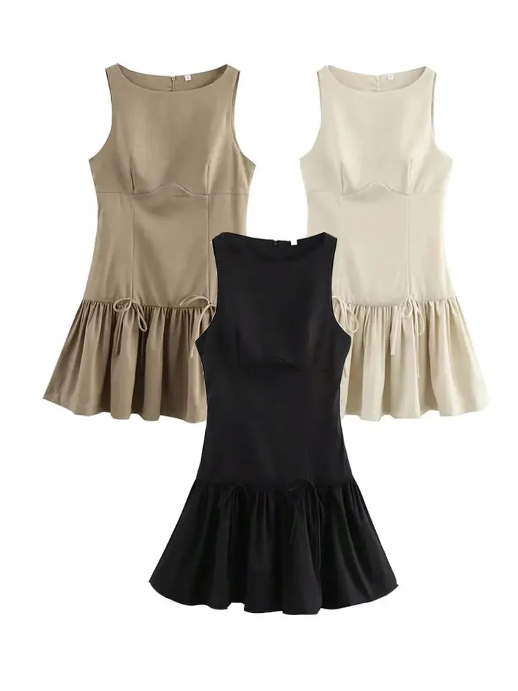 HH Minimalist Womens Sleeveless Ruffle Dress Back Zipper Casual Office Workwear Fashion Weekend Party Vacation Mini Dress — image 7