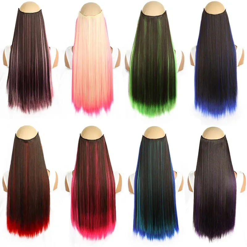 Synthetic 24Inch Long Straight 5 Clips Colorful Highlight Hair Extension Natural Soft Silky Hairpiece for Women Daily Use — image 3