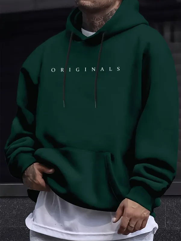 Men's autumn and winter casual fashion loose ORIGINALS letter printed long sleeved hooded sweatshirt warm pullover — image 3