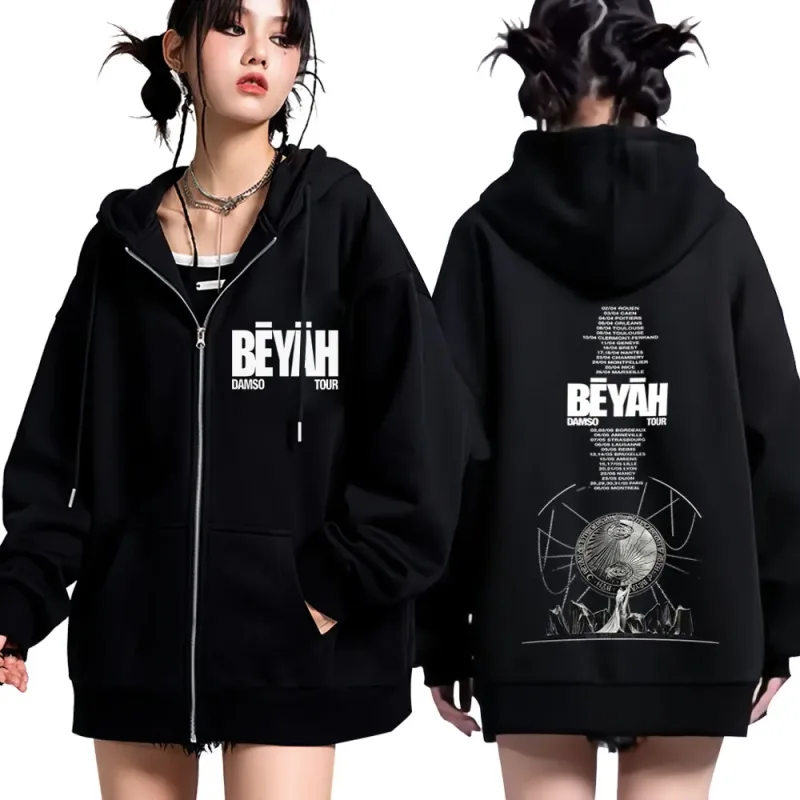 Singer Damso 2026 Tour Beyah Album Print Zip Up Hoodies Men Women Fashion Jacket Hip-Hop Gothic Punk Loose Zipper Sweatshirts — image 1