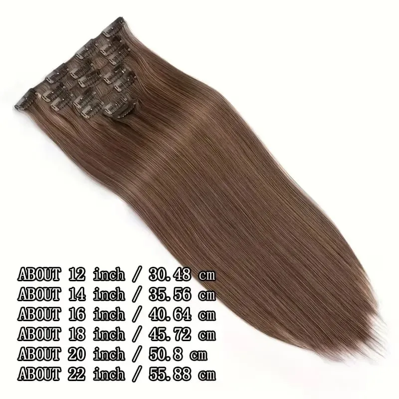 Long Straight Hairstyle 16 Clips 7 Pcs/Set Hair Extensions Natural Synthetic Blonde Black Hairpieces Heat Resistant For Women Kp — image 4
