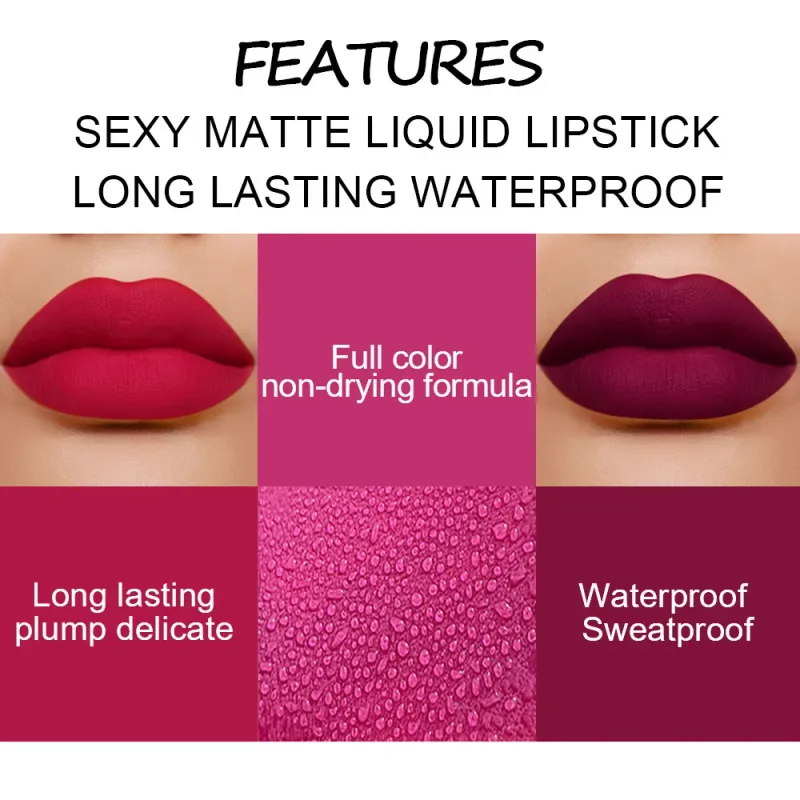DNM 19 Färg Matt sammet flytande läppstift Vattenfast Håller Ej lätt att bleka Lipgloss Makeup Lila Röd Nude Lip Tint Kosmetika