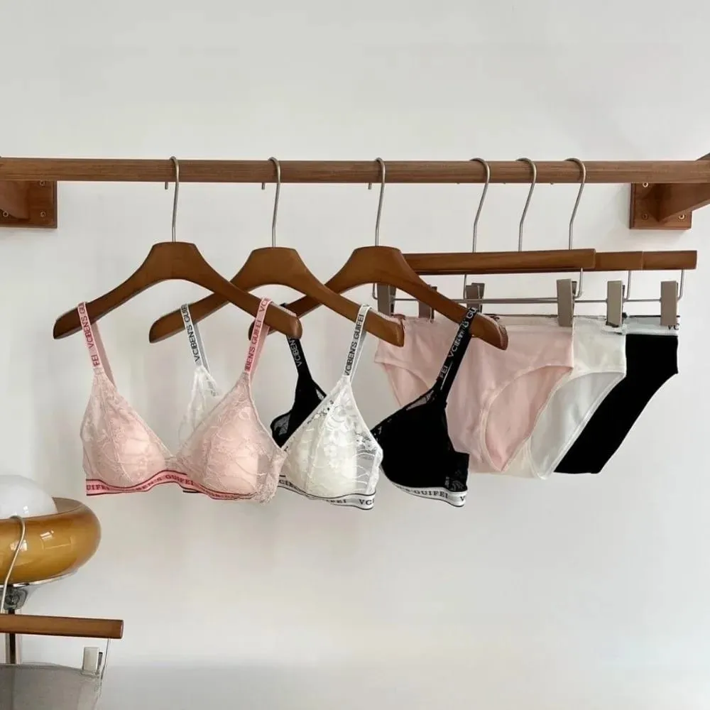 Comfortable Letter Design Lingerie Set Lace Wireless Women Underwear Suit Deep V Color Blocking Bra Panties Set Girl — image 4