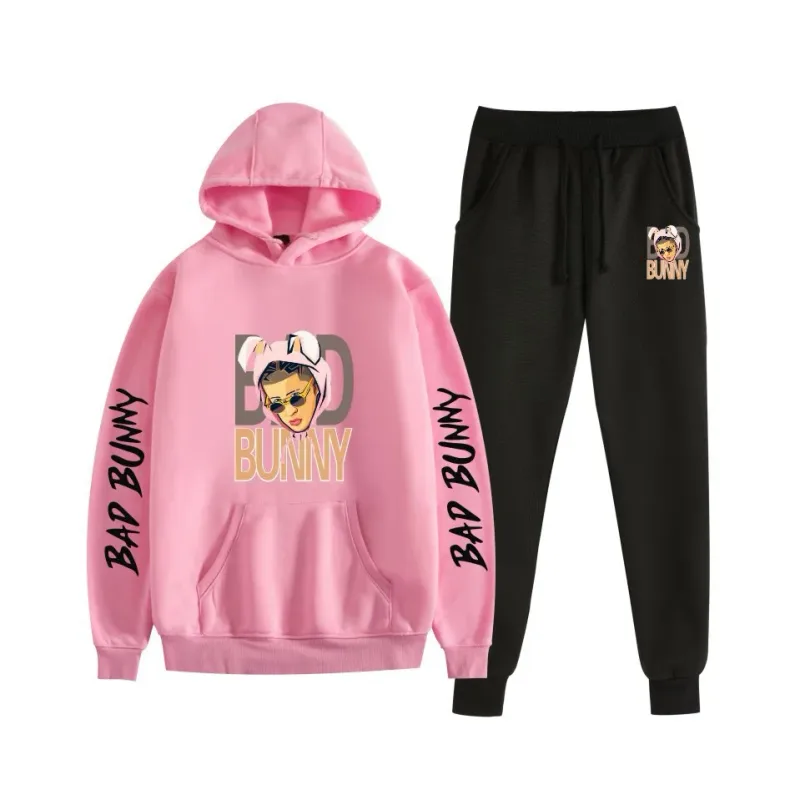 Harajuku Comfortable bad bunny Print Sweatshirt Sweatpants Suit Women's Hoodies+ Trousers Suit Boys/Girls 2 Piece Set Clothes — image 62