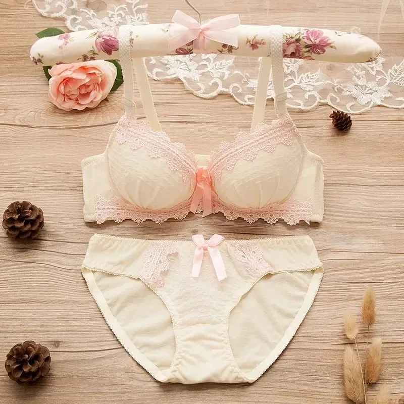 Vintage Girls Bra Set Sexy Thin Bras Pantys Women Seamless Brassiere Low Wasit Fitness Underwear Set Adjustable Plaid Lingeries — image 5