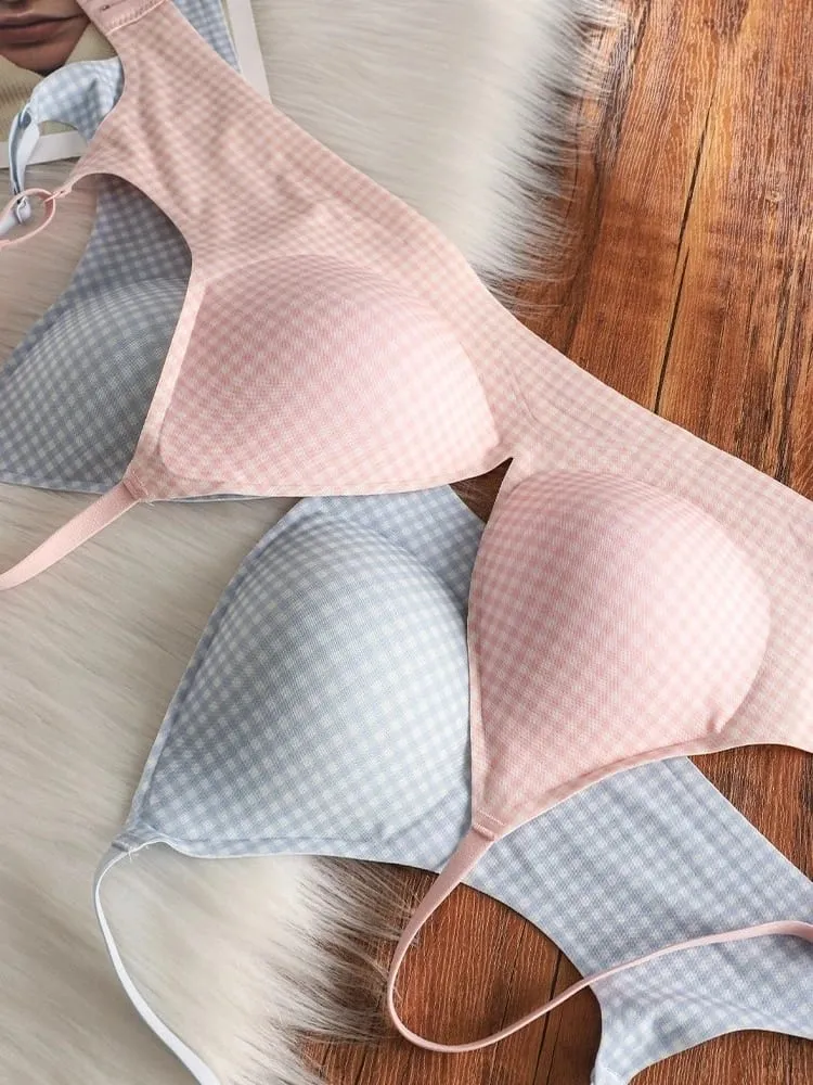 Elegant Seamless Bralette Small Bust Gathering Anti-Sagging Manipis Adjustable Straps Wirefree Comfort Fit UK Light Support Bra Set — image 4