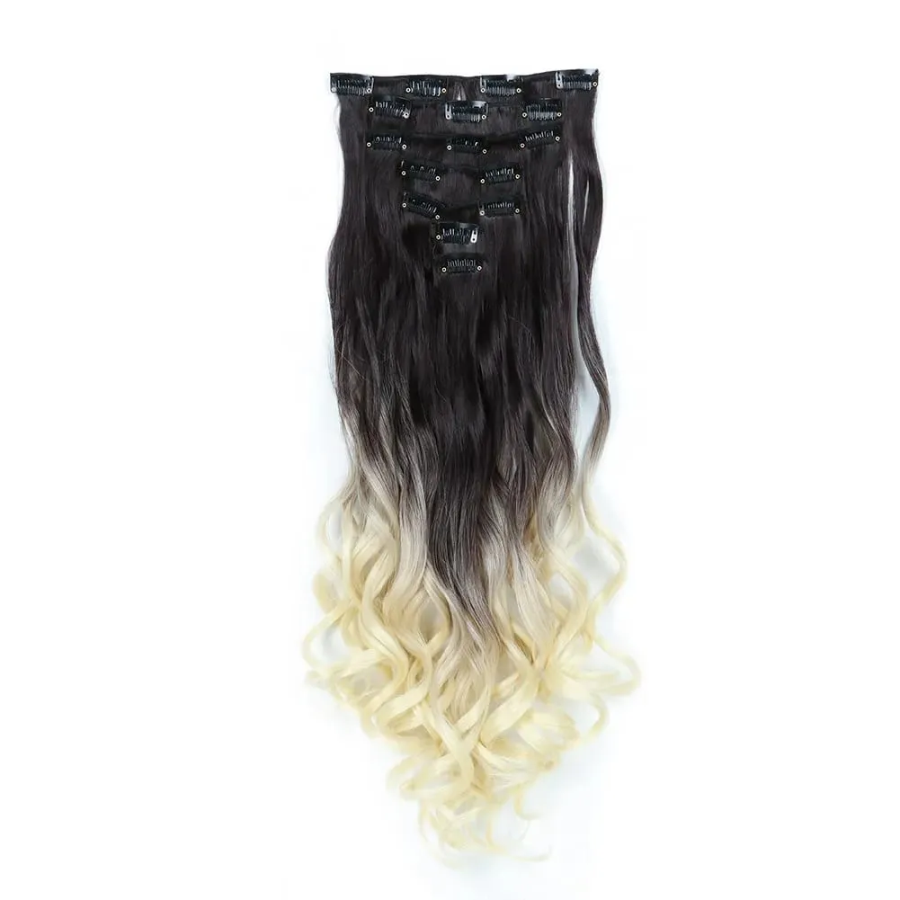 22 Polegada ombre cor sintético longo encaracolado extensões de cabelo clipe no cabelo fibra resistente ao calor para meninas acessórios de cabelo