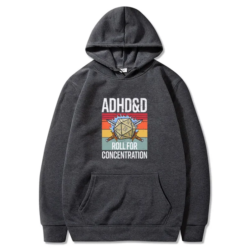 Roll for Concentration 2025 Funny Gamer Dungeons DM RPG Dice Dragon Tops Men Women Cotton Vintage Sweatshirts and Hoodies — image 8