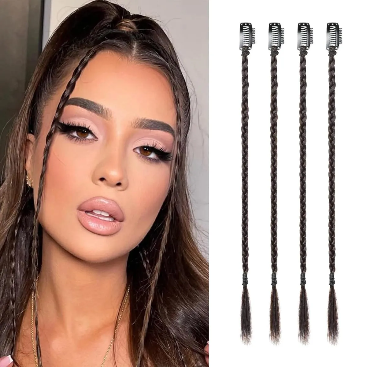 4pcs Synthetic Box Braids Clip In Hair Extensions K-POP Long Hair Braid Extensions For Party Use Y2K Hair Accessories — image 2