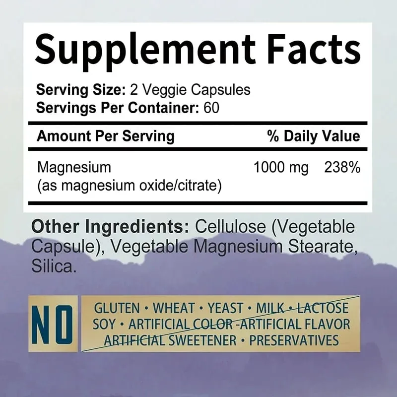 Magnesium Citrate - Supplement for Stress Relaxation Bone Sleep Heart Health Nerve Muscle & Metabolism