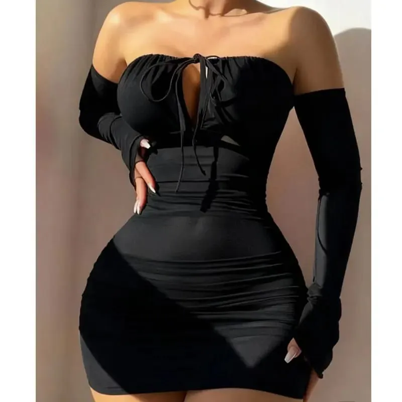 Sexy Beauty Transparent Bra Lace-Up Tight Dress With Gloves Lingerie Sets Women Off-the-shoulder Sexy Underwear Pajamas — image 5