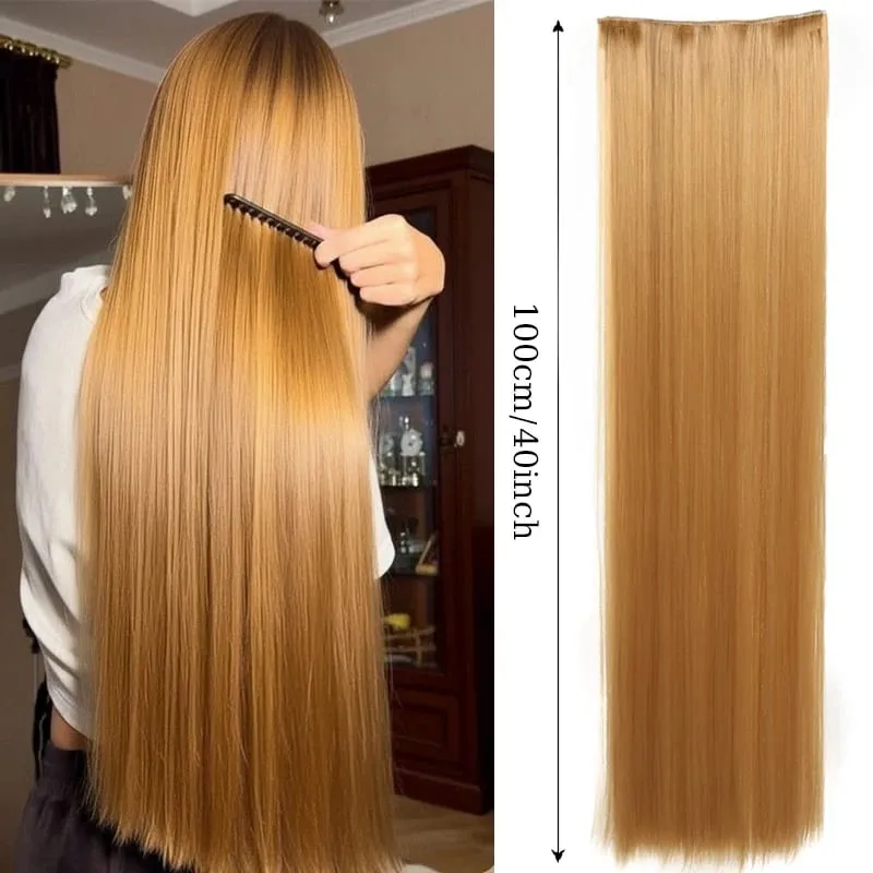 40inch Super Long Hair Extensions Wig Straight 5Clips in Hair Extensions Synthetic Hairpiece Fake Hair for Women Daily Party Use — image 14