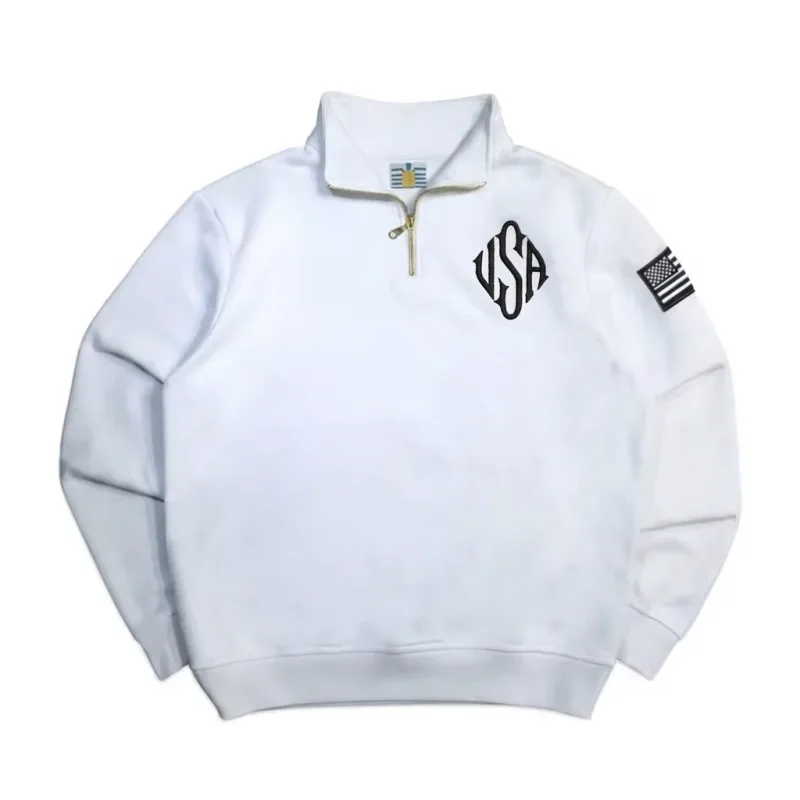 Vintage USA Flag Embroider Sweatshirts Navy Blue Quarter Zip Sweatshirt Fast delivery Streetwear High Street Y2k Fashion Hoodies — image 7