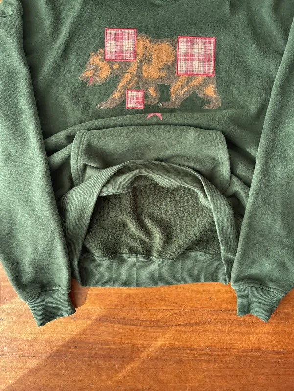 Vintage Bear Print Hoodie Men Retro Green Plaid Patch Pullover Hooded Sweatshirt Casual Streetwear Long Sleeve Women Hoodies Top — image 24