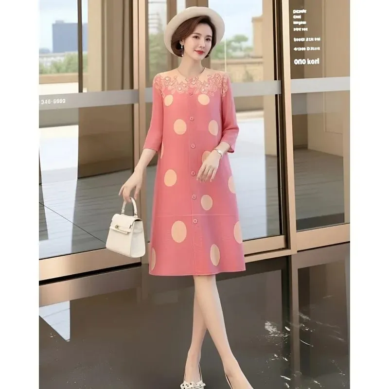 Miyake Pleated Original Polka Dot Dresses Plisse Women Pleats Loose Plus Size 2026 Summer New Casual Versatile Fold Dress — image 2