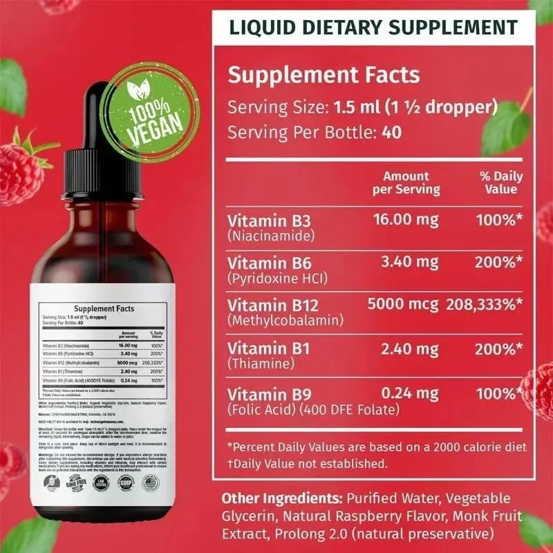 Vitamin B6 Drops Complex B12 B1 Folate Liquid Supplement Support Digestive System Drops Liquid Triple Absorption Liquid Drop