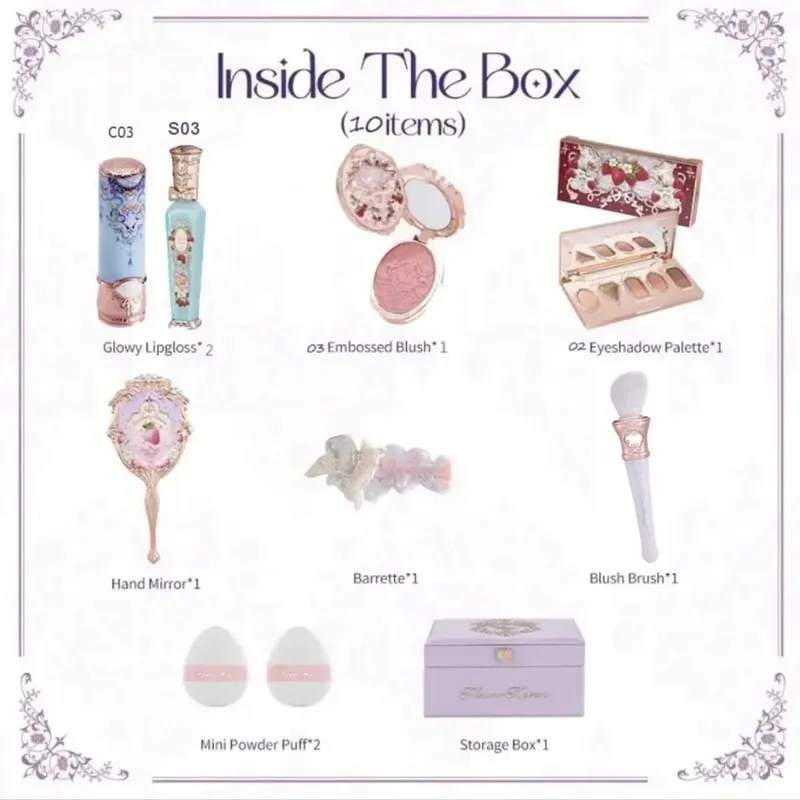 Flower Know Strawberry Rococo Coffret cadeau tout-en-un Kit de maquillage professionnel complet miroir de jardin Blush poudre crème pour les lèvres Flowerknows