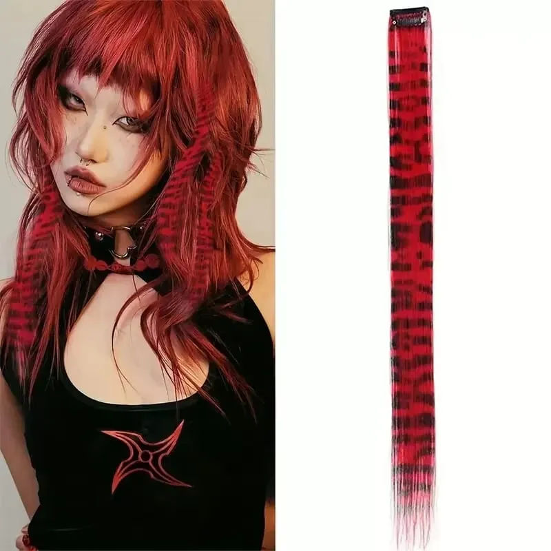 3pcs/set Stripe Printed Hair Colorful Long Straight Hair Pieces Synthetic Clip-in Hair Extensions for Daily Use Party Halloween — image 17