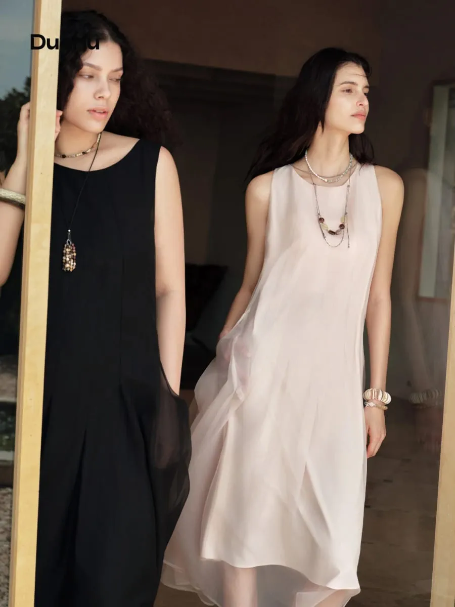 Women [LineSculpt Series] Dresses Women 2026 Summer New Three Colors Fluffy Organza Sleeveless Elegant Fairycore Ins