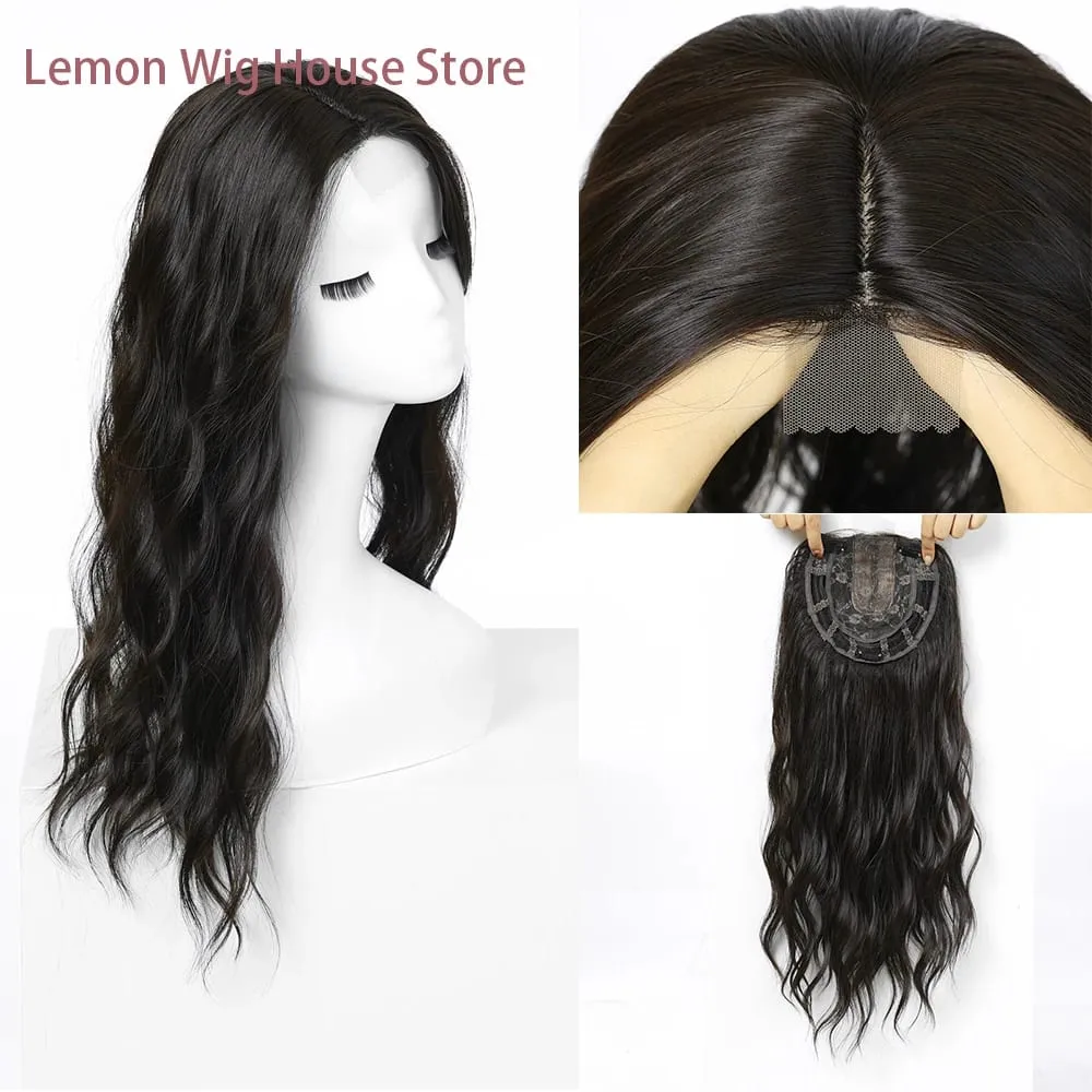 20 Inch Synthetic Long Wave Hair Topper Lace Base Hairpiece Clip on Top Hair for Women Cover Thinning Hair Breathable Wig Piece — image 9