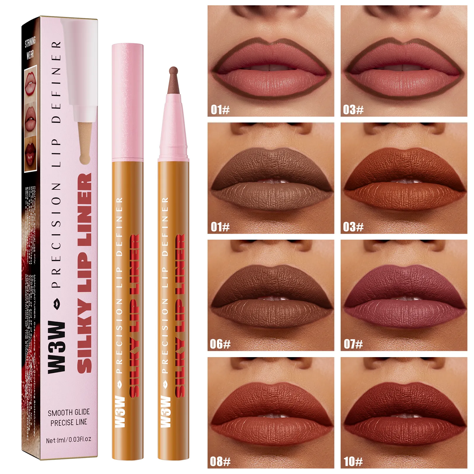Longwear Liquid Lip Liner עמיד למים 24 שעות עמיד ארוכות טווח שפתיים Liner Stain Marker Pen 2-in-1 Lipliner מט חצי קבוע