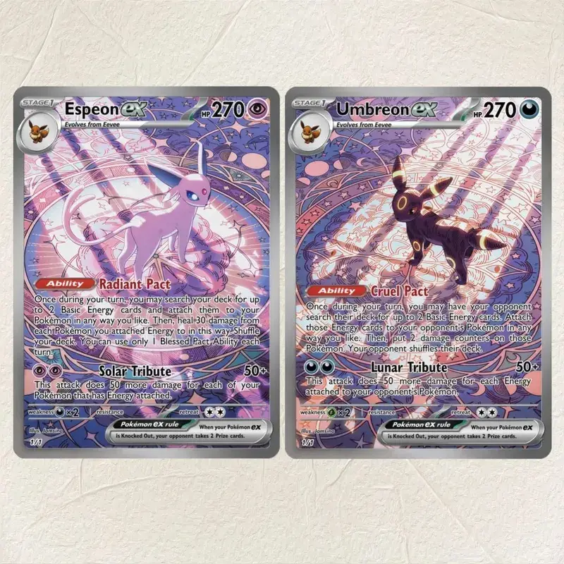 DIY Espeon Umbreon ex 2Pcs Foil Texture Cards English Version Collectible Grade Premium Anime TCG Collection Cards — image 1