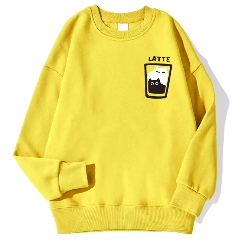 Cat Latte Cartoon Design Men Sweatshirt Fashion Casual Hooded Vintage Loose Hoodies Korean Fleece Clothing — image 12