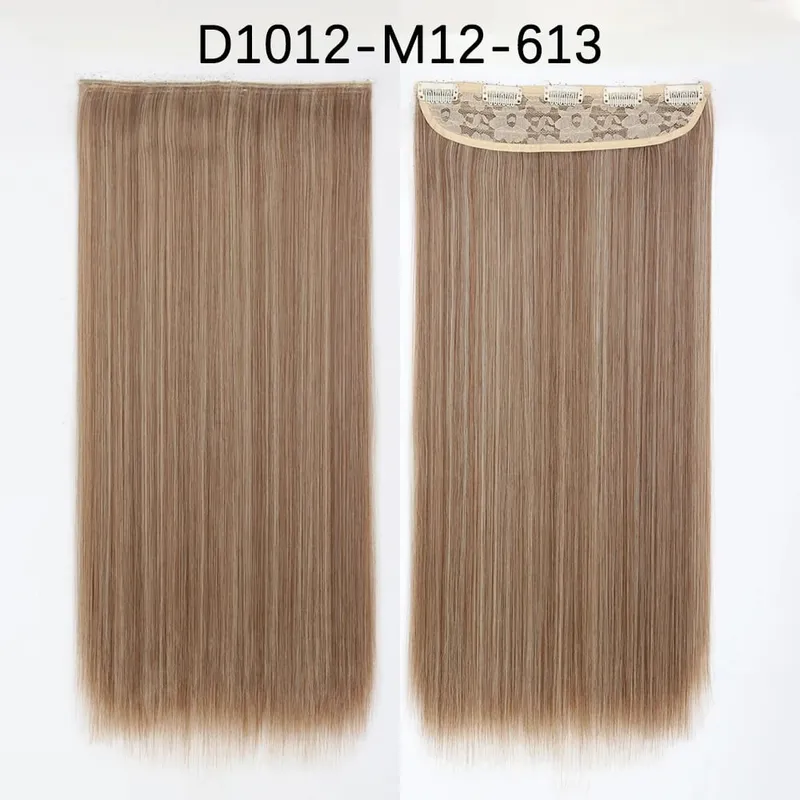 Azqueen Synthetic 5 Clips in Haarverlängerung, langes, glattes Haarteil, Frisur, Hochtemperaturfaser, goldbraun, schwarz