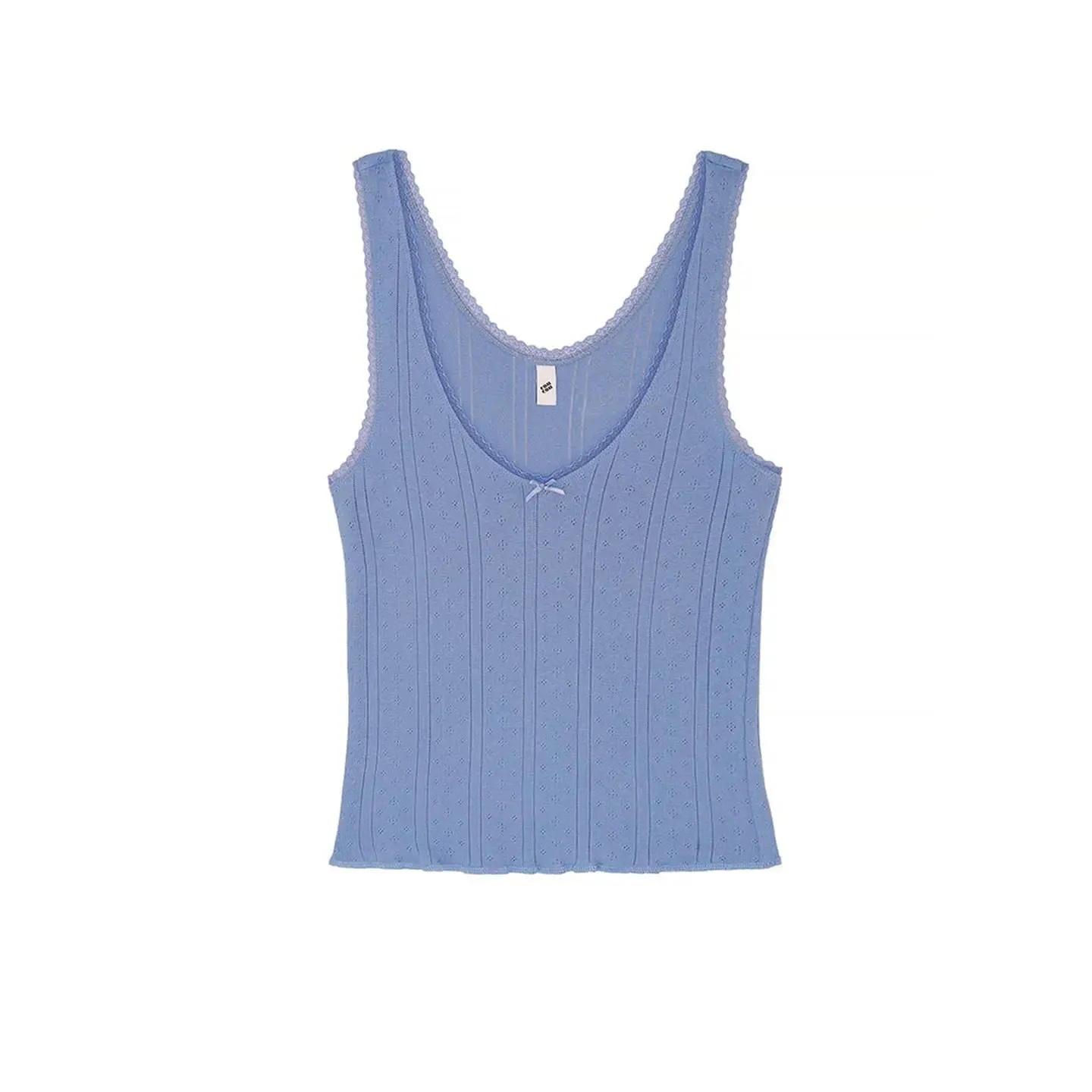 COU Pink and White Lace Trim V-Neck Backless Top Custom Dyed Pure Cotton Jacquard Comfort Fabric