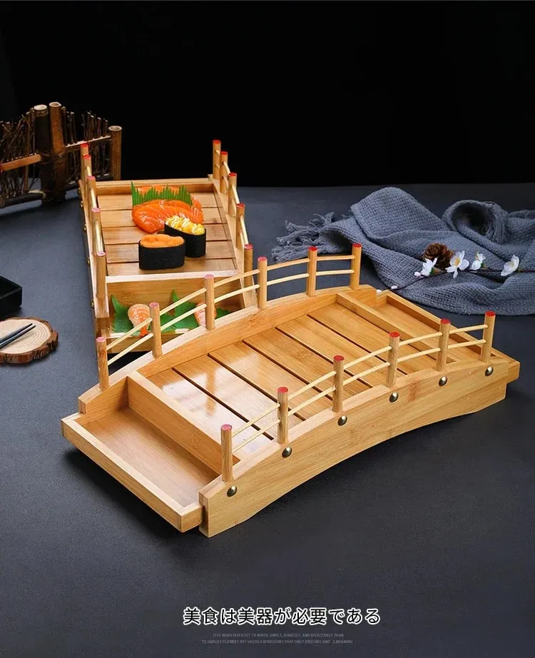 Japanese sushi boat bamboo boat Wooden boat bamboo arch bridge tableware Sashimi platter Dry ice platter sushi plate