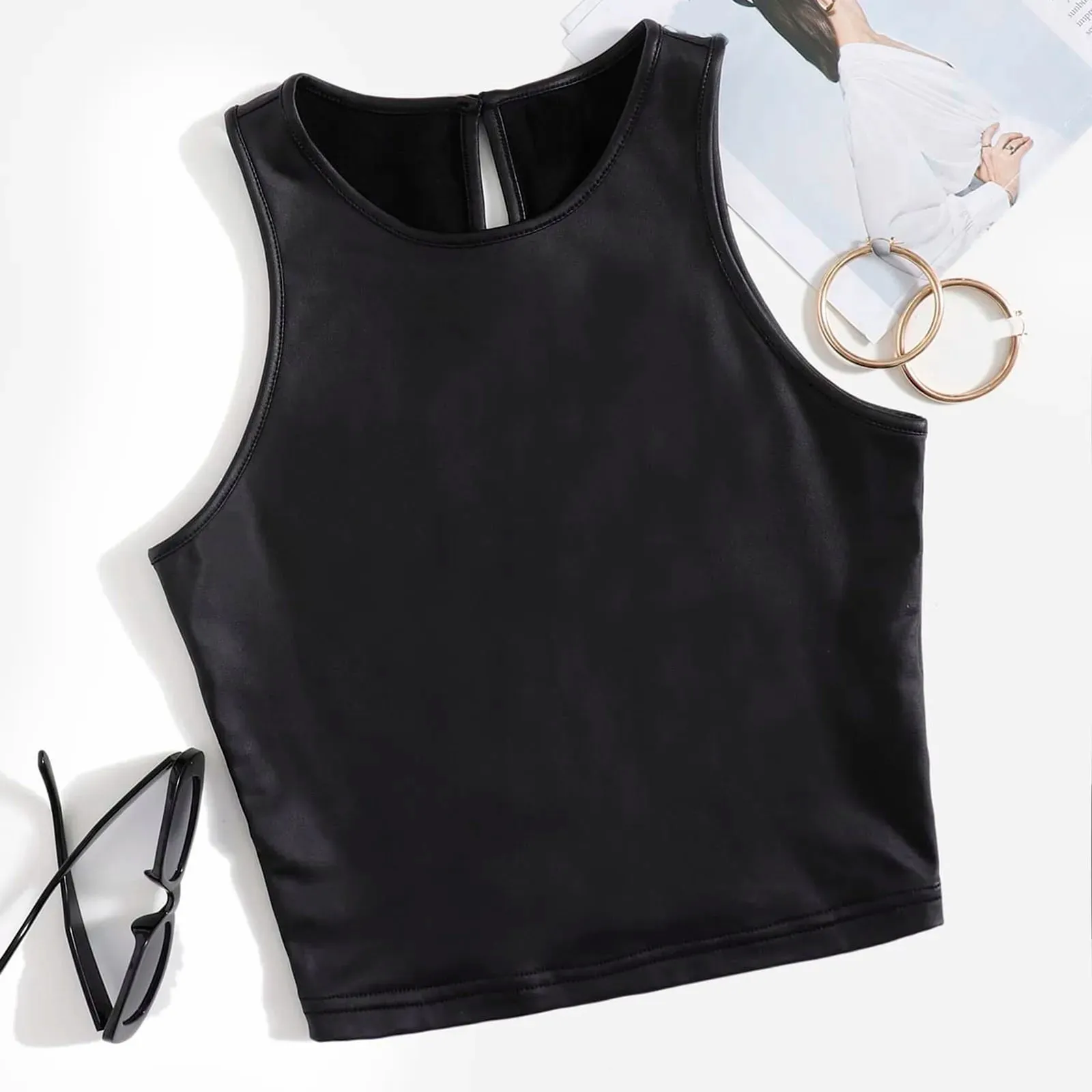 PU Lederen Tank Tops Vrouwen Sexy Zwarte Bustiers Diepe V-hals Spaghetti Corset Vest Nachtclub Cropped Tops Vrouwen Vest