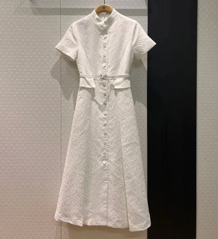 3D flowers embossed pattern 2026 spring women single breasted long dresses belt pockets dress black white