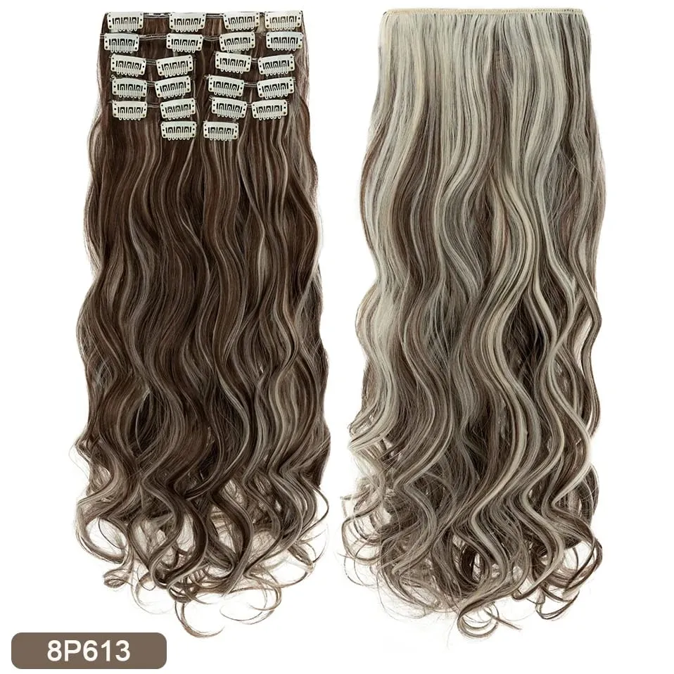 180g 12PCS Wavy Clip in Hair Extensions 22" Long Synthetic Thick Clip On Hair Extensions for Women Full Head Hairpiece — image 12