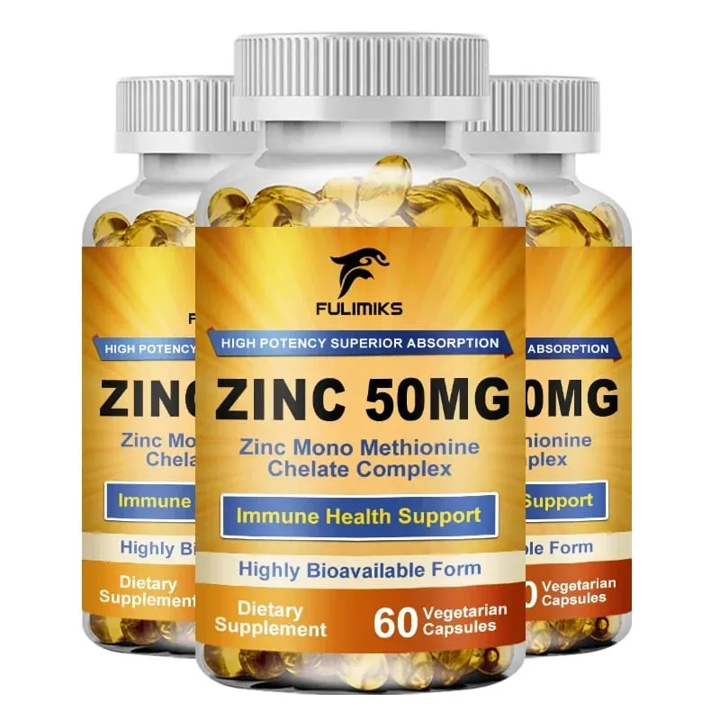 Premium Pure Zinc Capsules 50 mg Supplement High Absorption Boosts Immune Antioxidant Skin Cognitive Health